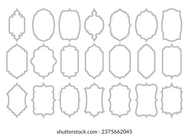 Islamic line shapes. Abstract arabic geometric borders, islamic arabesque silhouettes and simple decorative elements. Vector isolated collection. Religious elegant frames of different forms