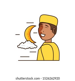 islamic little boy with moon vector illustration design
