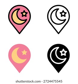 Iconos islámicos Del Pin Del Mapa De La Locación, Convenientes Para Los App Móviles, Los App Del Web Y Los Medios Impresos. Múltiples iconos de estilo, 