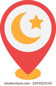 Pino de localização islâmico com ícone de estrela e crescente