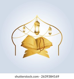 Islamic logo, design art with a lantern and a holy book