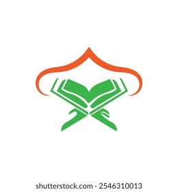 Islamic Logo Design, Islamic logo icon, mosque icon, Islamic channel logo, Al-Quran mosque logo. Islamic theme, gold color, mosque objects, Al-Quran, moon, circular, simple, modern.