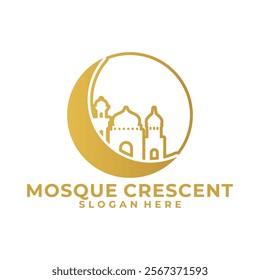 Islamic logo design template, Circle Mosque with Crescent Logo design vector