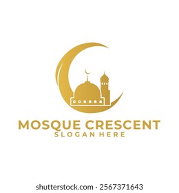 Islamic logo design template, Gold Mosque and Crescent Logo design vector