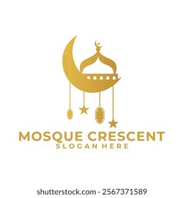 Islamic logo design template, Luxury Mosque with Crescent and Lantern Logo design vector