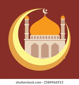  Islamic Logo Design vector ilustration, Creative Illustration of a Mosque and moon in line art style. Ramadhan Kareem design. Ramadhan Kareem background, celebration