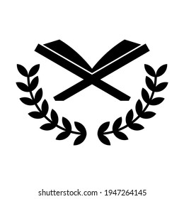 Islamic logo with holy quran scripture and a series of leaves  ornament. Moslem symbol and sign.