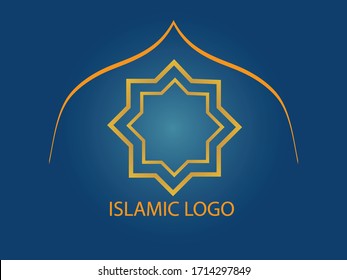 Logo islámico aislado en vector de fondo azul en EPS 10 