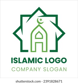 Logo islámico con plantilla vectorial de diseño de iconos de mezquita