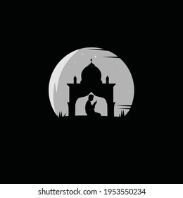Islamic logo of mosque and people praying