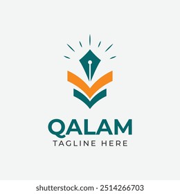 logotipo islâmico com caneta de sol e ícone de forma de livro, qalam logotipo ilustração design