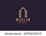 Islamic logo template, Ribbon islamic dome palace logo design template. Luxury gold tower, dome, mosque logo ideas.