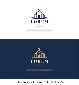 Islamic logo template, Ribbon islamic dome palace logo design template. Luxury gold tower, dome, mosque logo ideas. inspiration logo design. template vector illustration. 