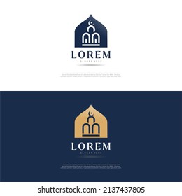 Islamic logo template, Ribbon islamic dome palace logo design template. Luxury gold tower, dome, mosque logo ideas. inspiration logo design. template vector illustration. 