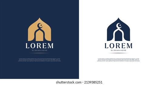 Islamic logo template, Ribbon islamic dome palace logo design template. Luxury gold tower, dome, mosque logo ideas. inspiration logo design. template vector illustration. 