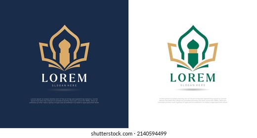 Islamic logo template, Ribbon islamic dome palace logo design template. Luxury gold tower, dome, mosque logo ideas. inspiration logo design. template vector illustration. 