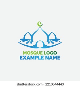 Islamic logo template, Ribbon islamic dome palace logo design template. elegant tower, dome, mosque logo ideas. inspiration logo design. template vector illustration.
