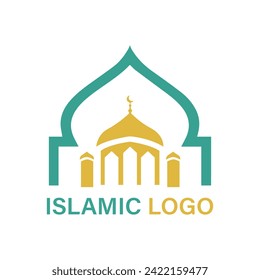 Islamische Logo-Vorlage, Logo-Design-Vorlage für das Logo des Palastes in der Ribbon-Islamischen Kuppel. Luxuriöser Goldturm, Kuppel, Moschee Logo Ideen. inspirierendes Logo-Design. Vorlage, Vektorgrafik.