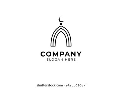 Islamic logo template, Ribbon islamic dome palace logo design template. minimal tower, dome, mosque logo ideas.