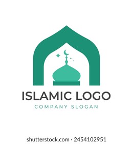 Islamic logo template, Ribbon islamic dome palace logo design template. Mosque logo ideas. inspiration logo design. template vector illustration