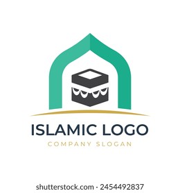 Plantilla del logotipo islámico, Plantilla de diseño del logotipo del palacio de la cúpula islámica de la cinta. Ideas de logotipos de mezquitas. diseño de logotipos de inspiración. Ilustración vectorial de Plantilla