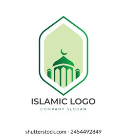 Islamic logo template, Ribbon islamic dome palace logo design template. Mosque logo ideas. inspiration logo design. template vector illustration