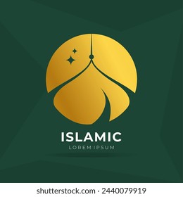 Islamic Logo Vector Symbol with Mosque. elegan logo premium . ibbon islamic dome palace logo design template. Luxury gold tower, dome, mosque logo ideas.