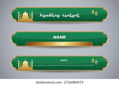 Conjunto de banner inferior islâmico terceiro com silhuetas de mesquita ornamentar ouro guarnição em verde