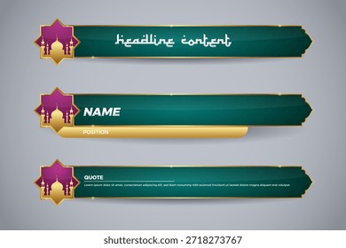 islamic lower third with green color and purple star for islamic channel and television