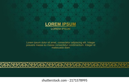 Islamic luxury golden ornament border arabesque pattern green background