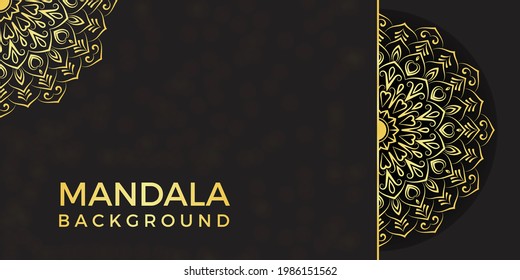 Islamic Luxury Ornament Mandala Background Template Design Golden Color Effects.