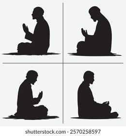 Islamic Man Prayer Silhouette, Islamic black vector, Man Praying, Blessing, Ramadan Prayer, Ramadan Kareem