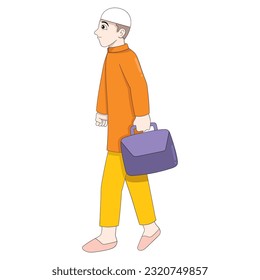 Der islamische Mann geht fleißig zur Arbeit. Vektordesign-Illustration