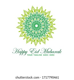 Islamic Mandala Eid Mubarak Logo Template for islamic event, eid party, greeting card, and many more. In green floral mandala design concept.