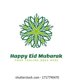 Islamic Mandala Eid Mubarak Logo Template for islamic event, eid party, greeting card, and many more. In green floral mandala design concept.