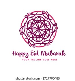 Islamische Mandala Eid Mubarak Logo Vorlage für islamische Veranstaltung, Eid Party, Grußkarte und vieles mehr. In Purple abstrakt Mandala Konzept Design.