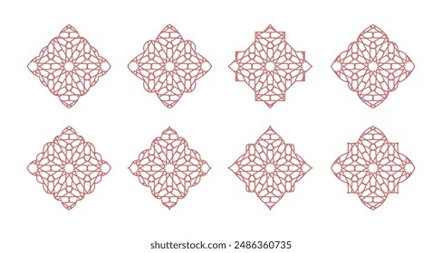 Islamic mashrabiya pattern mosque window shape. Arabic traditional design template.