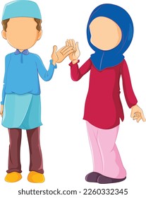 islamic mecca madinah mosque with namaz children and peoples character illustration vectors