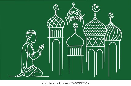 islamic mecca madinah mosque with namaz children and peoples character illustration vectors