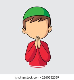 islamic mecca madinah mosque with namaz children and peoples character illustration vectors