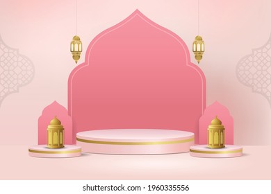 Islamic minimal cylinder platform 3d vector podium for product display sale banner