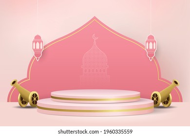 Islamisches Minimal-Zylinder-Plattform 3D-Vektorsymbol für Produktpräsentationsbanner