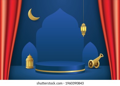 Islamic minimal cylinder platform 3d vector podium for product display sale banner vector
