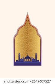 Islamic modern greeting card template design vector.  Islamic, Ramada, Eid poster design.