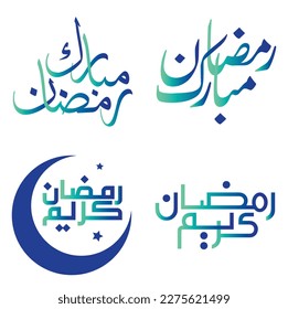 Islamic Month of Fasting: Gradient Green and Blue Ramadan Kareem Vector Illustration.