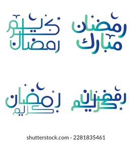 Islamic Month of Fasting: Gradient Green and Blue Ramadan Kareem Vector Illustration with Arabic Typography.