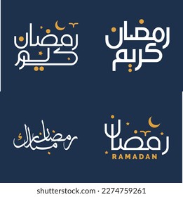 Islamic Month of Fasting: White Calligraphy with Orange Design Elements Vector Illustration.