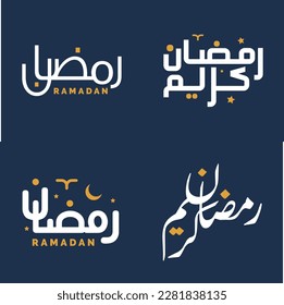 Islamic Month of Fasting: White Calligraphy with Orange Design Elements Vector Illustration.