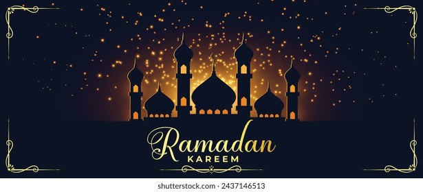 Islamic Month Ramadan Kareem Calligraphy Text with Mosque. Happy Ramadan Luxury Design for Greeting Cards, Flyers, Banners, and Ramadan Mubarak Islamic Month Vector Illustration Design
