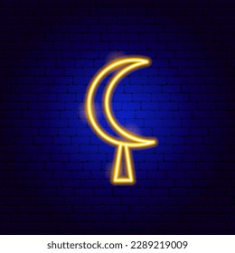 Islamic Moon Neon Sign. Vector Illustration of Religion Arabian Glowing Symbol.